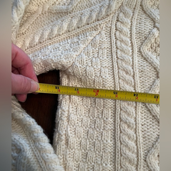 Aran Crafts 100% Merino Wool Small Cream Cable Knit Zip-Up Sweater - Picture 3 of 5